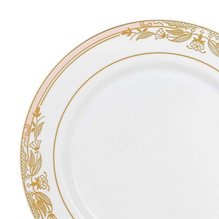Smarty Had A Party 10.25" White with Pink and Gold Harmony Rim Plastic Dinner Plates (120 plates), 120PK 640PG-CASE